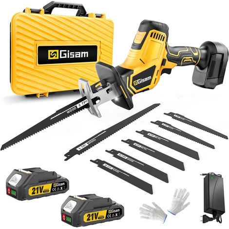 Scie Sabre sans fil 21V, 3500 spm, Moteur sans Balais Silencieux, 2 Batteries de 4,0 Ah et 8 Lames de Scie, Scie éLectrique à Queue de Renard pour Bois, MéTal, Pvc (1/5)