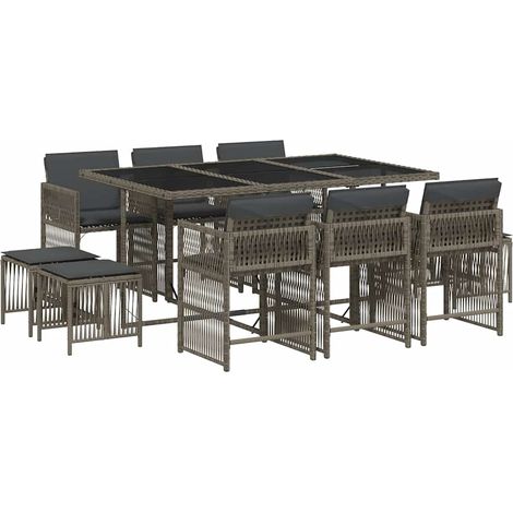 Maison Exclusive - 11-tlg. Garten-Essgruppe mit Kissen Grau Poly