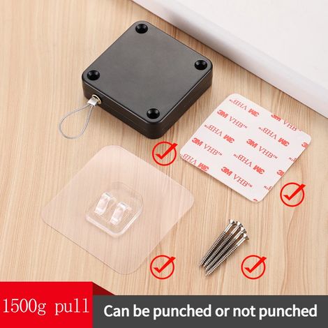 (Tire-greniers noir 1500 g) Verrou et ferme-porte automatique sans perçage pour portes coulissantes Fixation adhésive sans perçage pour portes vitrées/patio Sécurité enfants et animaux (1/5)