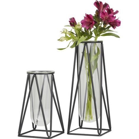 Lot de 2 vases décoratifs en Verre avec Support en métal, 33 cm, 22,9 cm de Haut, Noir (1/5)
