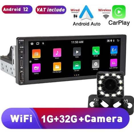 Autoradio GPS 6.86'" Écran Tactile HD 1 Din Android 12 1G+32G CarPlay sans fil et Android Auto Mirror Link Bluetooth WiFi avec (1/4)