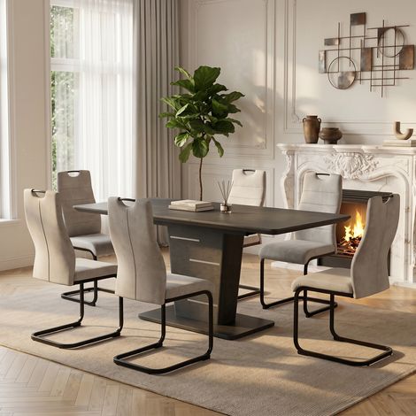Ensemble table et chaises de salle à manger extensible, table de cuisine 120‑160 cm avec chaises rembourrées, mobilier pour salle à manger et salon (4 chaises, Tissu, Gris Clair)