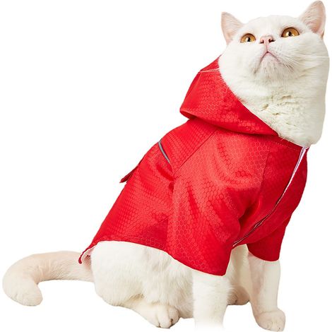 Imperméable à capuche pour animaux de compagnie avec bande réfléchissante et ouverture pour laisse, pour chiots, petits chiens et chats, rouge, taille S (1/2)