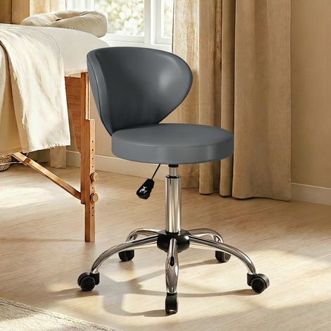 Tabouret de massage à roulettes en polyuréthane, hauteur réglable (73–88 cm), dossier pivotant à 360°, gris (1/5)