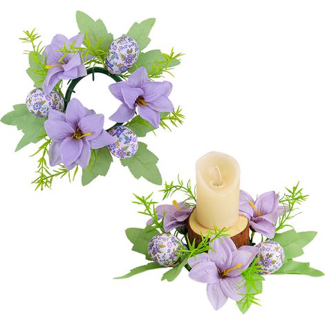 2 Pièces Support Bougie Œuf Pâques Style Fleurs Simulées Décoration Intérieure Table Salle à Manger Ambiance (1/2)