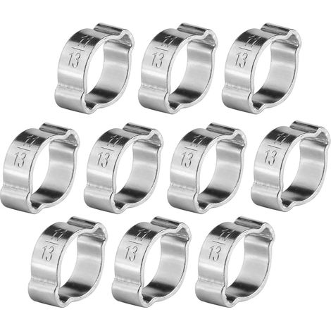10 Stück verzinkte, zweiohrige Schlauchschellen aus Eisen, 5–23 mm, für Kraftstoffleitungen (11–13 mm) (1/5)