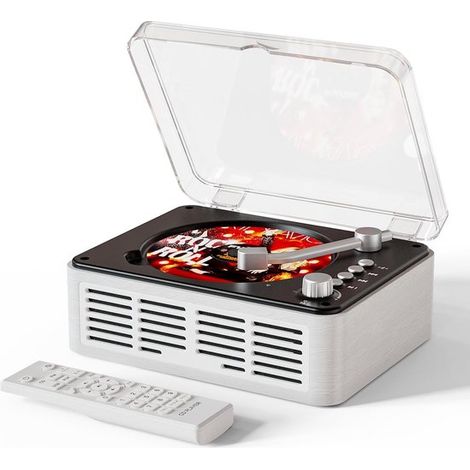 Reproductor de CD con transmisor Bluetooth，reproductor de música retro de madera con un toque nostálgico，blanco (1/5)