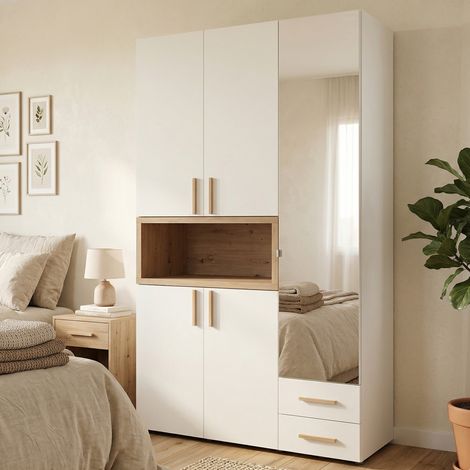 Guardaroba 3 Ante Pianezze, Armadio Camera da Letto Appendiabiti, 2 Cassetti, 6 Ripiani, 134.5x56 cm Bianco (1/5)