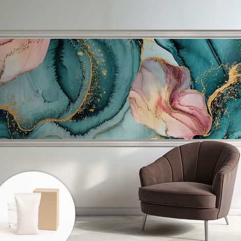 Papier peint intissé pour salon chambre à coucher peint imprimé pour mur - Colle incluse gratuite Vagues artistiques 250x104 cm (1/5)