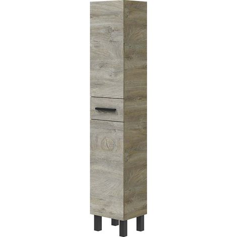 Colonne de salle de bain avec 2 portes et 1 tiroir coloris chêne - Longueur 35 x Hauteur 182 x Profondeur 30,5 cm (1/5)