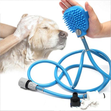 Douchette de bain ergonomique et confortable pour animaux, idéale pour le massage et le lavage des chiens en intérieur et en extérieur (2 têtes). (1/2)