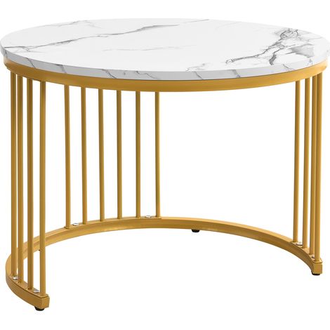 Elegantes 2-teiliges, weißes Couchtisch-Set in Nestform, 606045.5cm & 505032cm, runde Tische mit hochglänzender Marmoroptik, 2 Schubladen, bis 30kg belastbar,Nesting-Kombination Couchtisch (1/5)