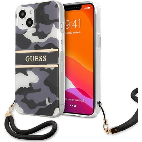 Funda rígida negra/negra con correa de camuflaje Guess GUHCP13SKCABBK para iPhone 13 mini de 5,4 pulgadas. (1/5)