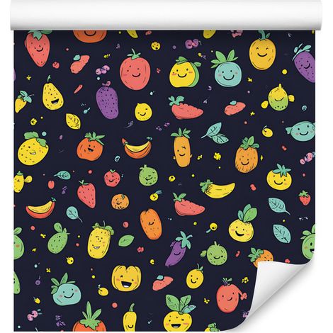 Kawaii-Gemüsetapete, Marineblau und Gelb, für Wohn- und Schlafzimmer, 50 x 1000 cm (1/4)