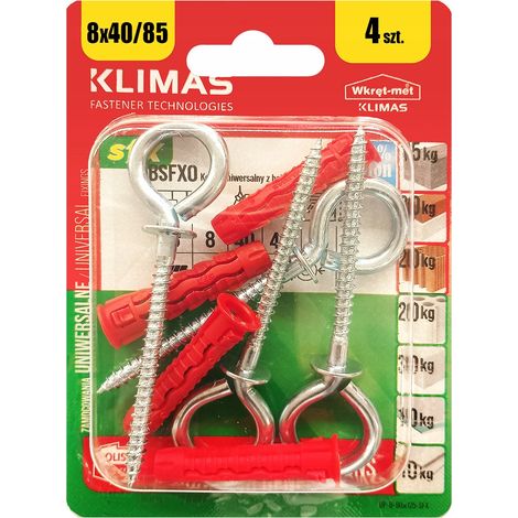 Chevilles Universelles Klimas 8 x 85 Avec Crochet Oeillet, Blister De 4