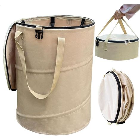 Poubelle de camping popup avec couvercle,Beige, poubelle pliable de 24 gallons, sac à déchets de jardin avec couvercle (1/5)