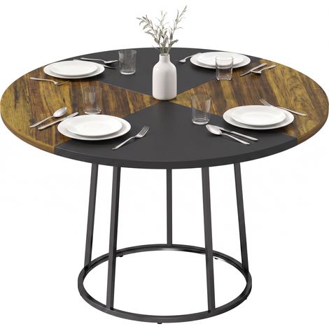 HOMCOM Tavolo da Cucina Rotondo Ø120 cm per 4-6 Persone, Marrone Rustico e Nero (1/5)