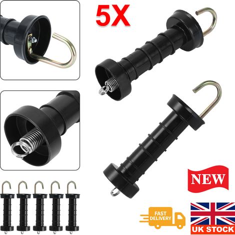 5Pcs Electric Fence Handles Handle Sets- Insulated Spring Tension Gate Handles for Fencing (Black) (1/5)