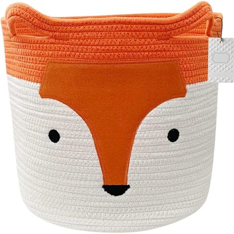 Cesto portabiancheria in corda di cotone, volpe arancione, cestini portaoggetti pieghevoli, simpatico cesto con manici a forma di animale per la decorazione della cameretta dei bambini e per i vestiti