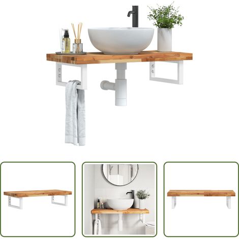 Wandmontage - Waschbeckenregal Wandmontage Stahl und Akazienholz (1/5)