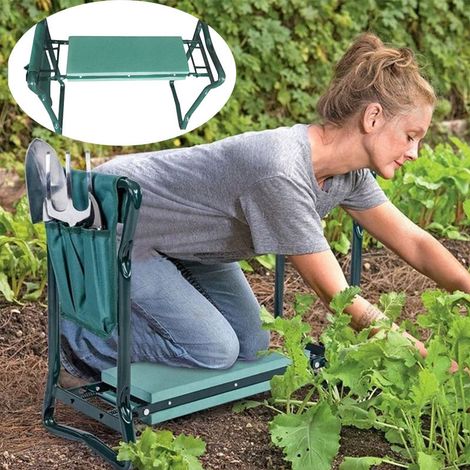 Tabouret de Jardin Pliable agenouilloir de Jardin siège Jardinage avec Coussin Pochette Rangement Outils Vert (1/5)