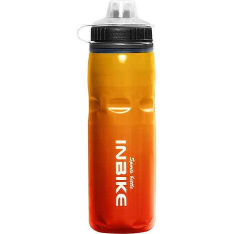 Isolierte Mountainbike-Trinkflasche, BPA-frei, Quetschflasche für Radfahren und Sport mit Staubschutzkappe – 600 ml – Orange