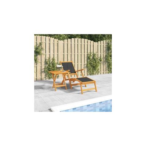Chaise longue d'extérieur avec table Acacia massif et textilène (1/5)