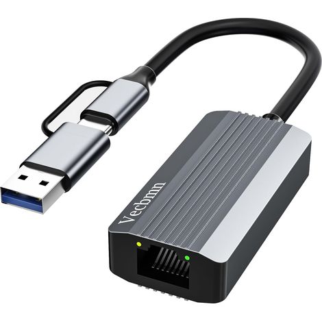 2,5-Gbit/s-USB-C-Ethernet-Adapter mit USB 3.0, USB-C und RJ45-LAN-Anschluss für MacBook Pro, iPad Pro, iPhone 16/15, Windows und Linux
