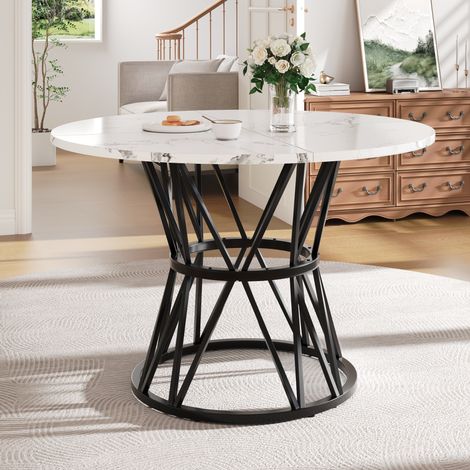Tavolo da pranzo rotondo 100x100x76 cm nero in MDF effetto marmo con piedini regolabili e base stabile (1/5)