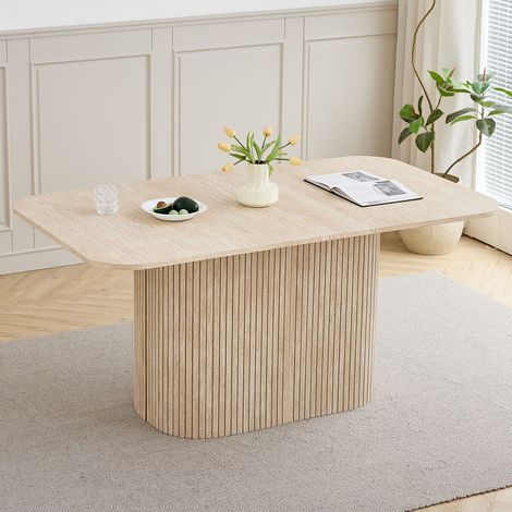 Wokaka – Table de salle à manger ovale 160 cm – Panneau MDF résistant aux rayures – Pour 4 à 8 personnes – Design moderne chêne