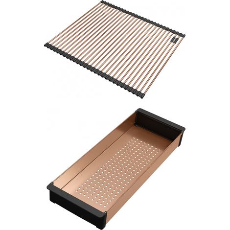 Franke – Set accessoires cuves BXM inox – Rollmat et panier égouttoir en cuivre – Pour vaisselle et ustensiles – Accessoire de cuisine essentiel (1/3)