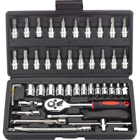 Jeu de 46 embouts et forets de tournevis de 1/4 de pouce (environ 0,6 cm) avec clé à cliquet réversible (1/5)