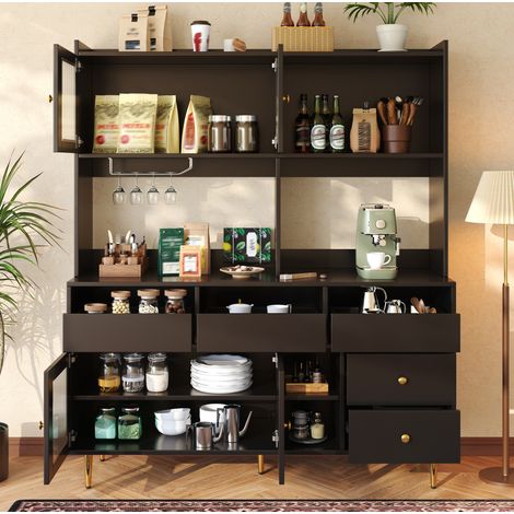 mobile contenitore 145x39x171 cm vetrina vino alta nero OKMYHOME (1/5)