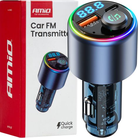 FM-Autosender 1×USB-A 1×USB-C 12V 24V amio-04655 (1/5)