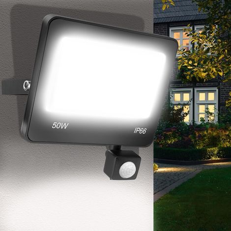 Projecteur Led Extérieur Detecteur de Mouvement, 50W 5000LM IP66 Etanche Éclairage d'extérieur, 6500K Projecteur Led avec Détecteur Lampe de Sécurité pour Garage, Cour, Jardin, Entrée (1/5)