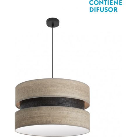 Colgante Colet 2xe27 Negro/madera Gris Regx50x50 Cm