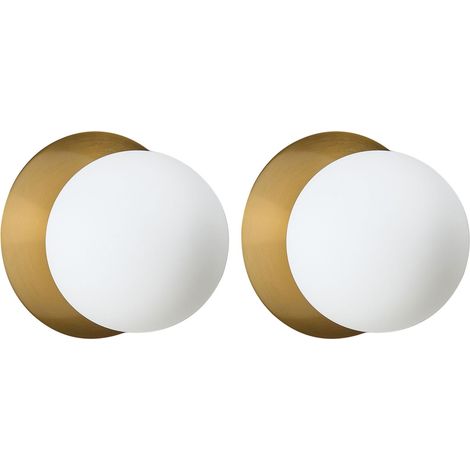 Set di 2 lampade da parete rotonde con struttura in metallo e diffusore in vetro finitura oro Bouble