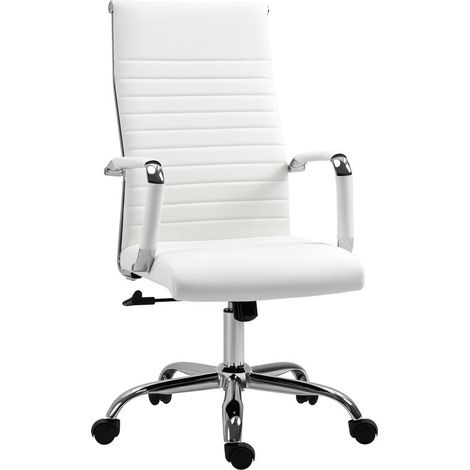 Chaise de bureau blanche pivotante avec accoudoirs réglables, 104-114 cm, design épuré confortable pratique