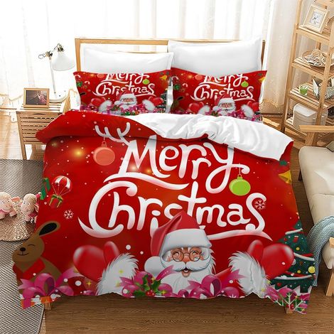 Housse de Couette Noël 200x200 cm Parure de lit Noël pour Enfants Set de décoration de Noël Housse de Couette en Microfibre avec 2 Taies d'oreiller 50 x 75cm(C6) - 200x200 cm (1/5)