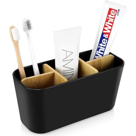 Toothbrush Holder Bathroom Storage Electric Toothbrush Holder Wooden Dividers with 5 Slots Multifunctional Toothbrush and Toothpaste Holder Bathroom Kitchen Organizer (1/5)