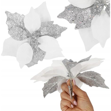 STELLA DI BETLEMME DECORAZIONE NATALIZIA BIANCA POINSETTIA GLITTER 23CM FESTE (1/5)