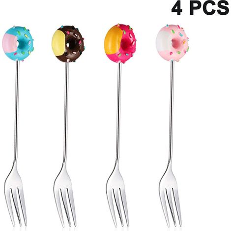 Fourt - Fourchette à Dessert en Acier Inoxydable et Résine - Forme Donut - Pour Gâteaux Fruits Salades - 4 Pièces (1/5)