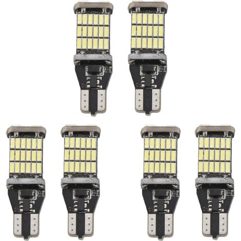 Lot de 6 ampoules LED T15 W16W pour feux de recul, LED 920/921/912 sans erreur, 4014, 45 SMD, pour feux stop et feux de signalisation, 12 V CC (1/5)