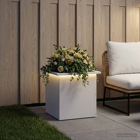 vidaXL Jardinera para jardín con luces LED Blanco 40 x 40 x 40 cm (1/5)