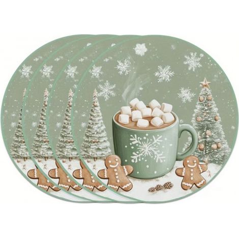 Sets de table de Noël, sets de table ronds, sets de table décoratifs bonhomme de neige, sets de table imprimés en vinyle non imperméable - 37 x 37 cm (lot de 6) - 7