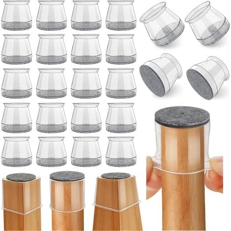 24 protections de sol pour pieds de chaise, en feutre de silicone, pour la protection des pieds de meubles sur les sols en bois (transparent - moyen)