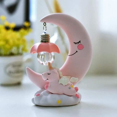 Vvikizy Lampe de chambre de bébé en résine Moon Veilleuse LED en résine pour enfants, lampe de lune en forme deco eclairage Rose (1/4)