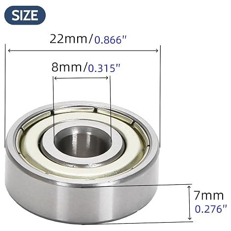 Set of 4 608ZZ 8x22x7mm Chrome Steel Ball Bearings with Metal Seals Double Deep Groove Ball Bearings (1/4)