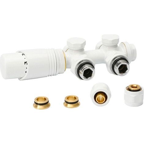 Multibloc avec thermostat, bloc de robinet d'angle et forme de passage pour radiateurs de salle de bain, raccord central, robinetterie, accessoires de chauffage, tête thermostatique, M30x1.5, 50 mm (1/4)
