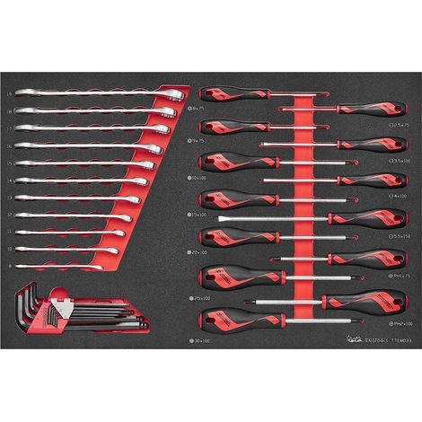 Set clés et tournevis Foam4x4 tray Plat- PH- PZ- TX- TPX 33 pièces Teng Tools TTEMD33